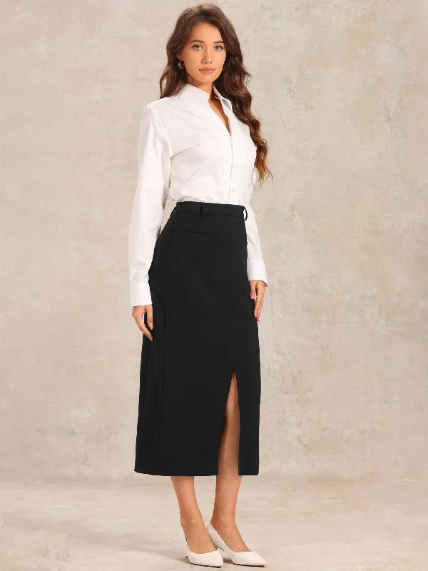 High Waist Work Office Slit Midi Pencil Skirt