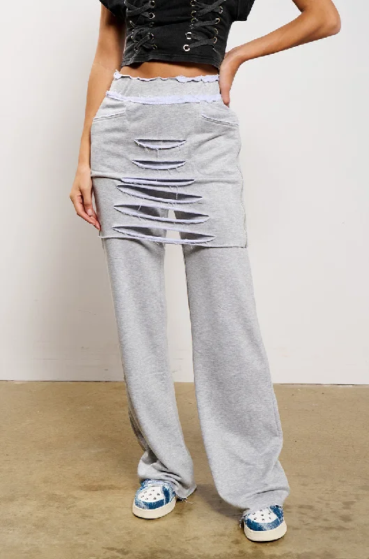 RAIN LAYERED SHREDDED SKIRT OVERLAY SWEATPANT