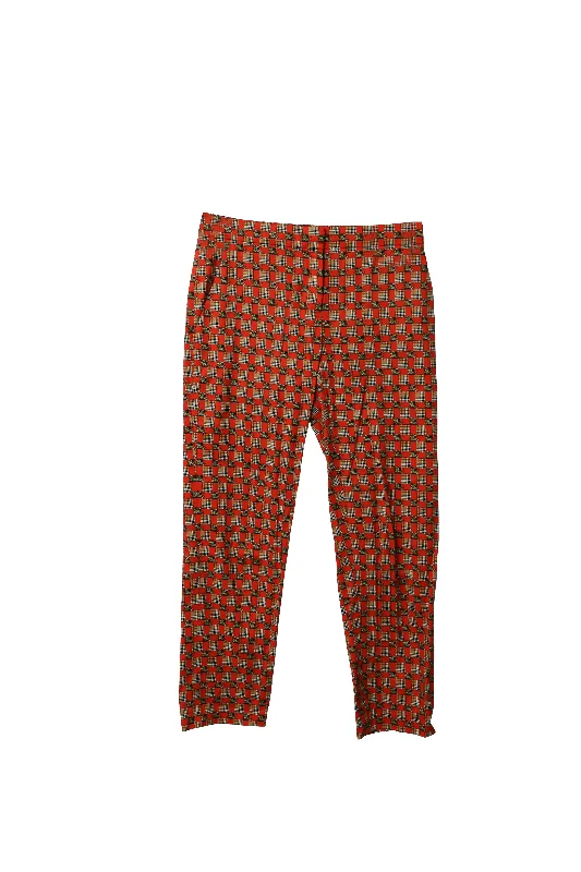 Burberry Equestrian Check Print Stretch Cigarette Trousers in Multicolor Cotton