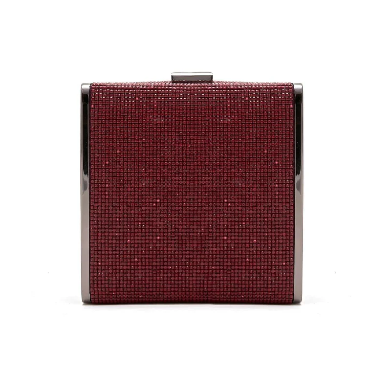 SADIE Metal and Crystal Clutch Bag - Garnet