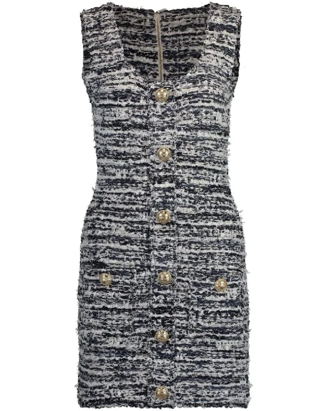 Short Buttoned Tweed Dress