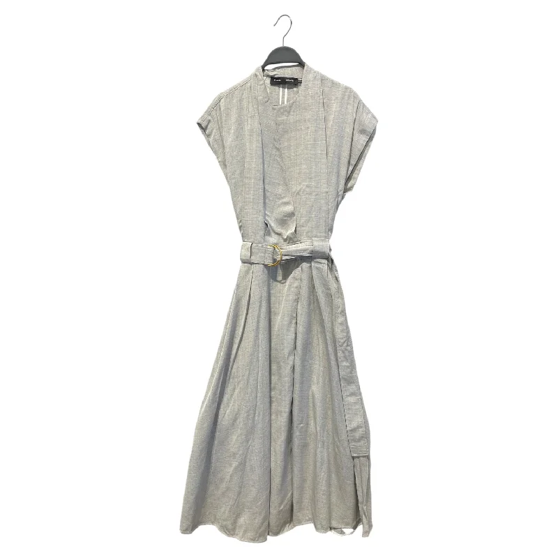 PROENZA SCHOULER/SL Dress/M/Linen/GRY/Maxi Length/w tie belt and gold accent sli