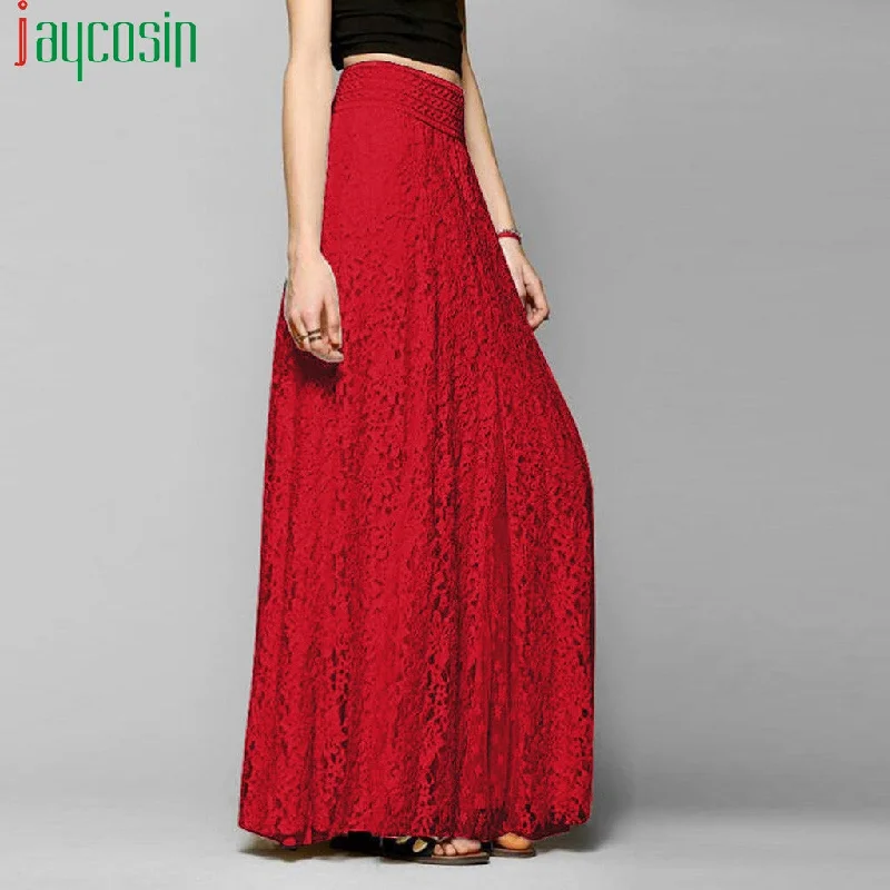 Women long high waist long skirt lace hollow solid color high waist loose fashion Female skirt Ladies plus size party skirt