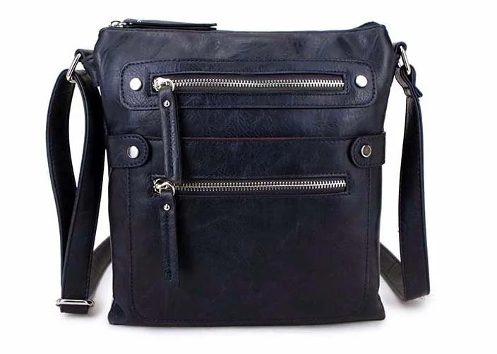 LARGE NAVY BLUE MULTI COMPARTMENT CROSSBODY BAG WITH LONG STRAP