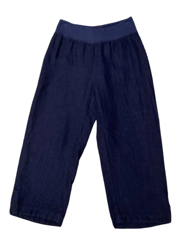 Women's Linen Capri Easy Pants In Nightsky