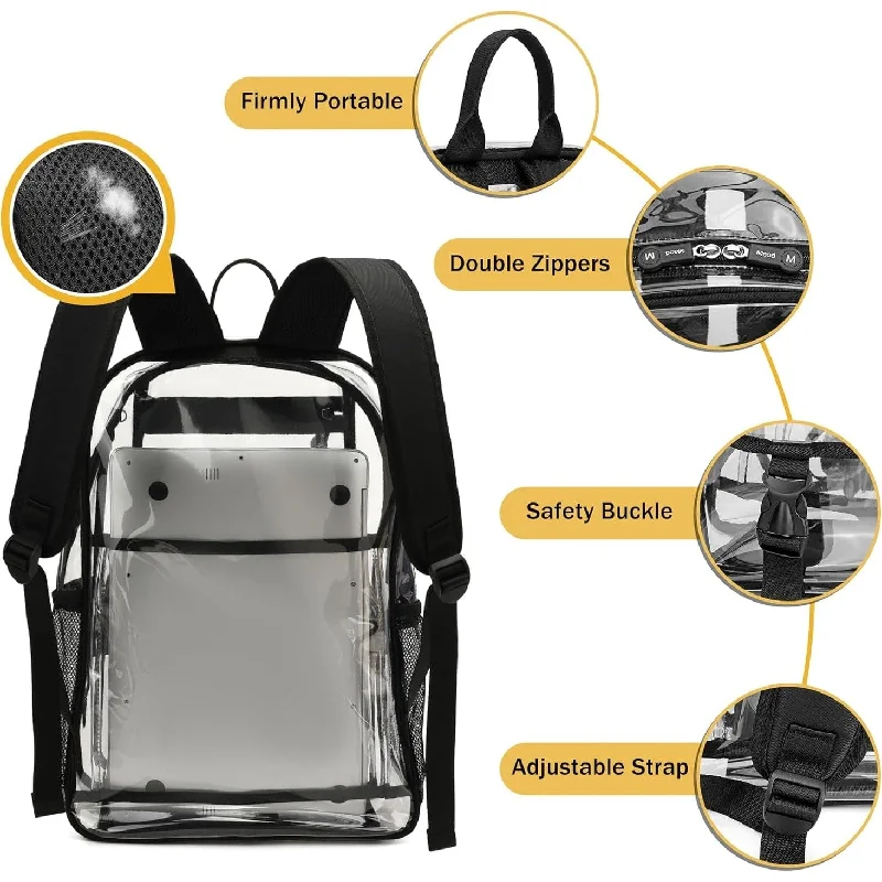 Clear Backpack Stadium Approved Heavy Duty for School Women Men Large PVC Transparent Bookbags with Adjustable Shoulders