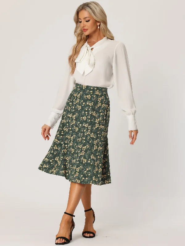 Floral Midi Peasant Elastic Waist A-Line Skirt