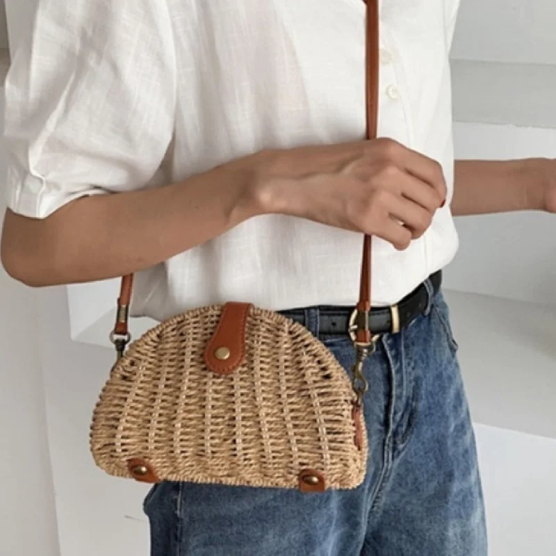 Oval Straw Crossbody Bag