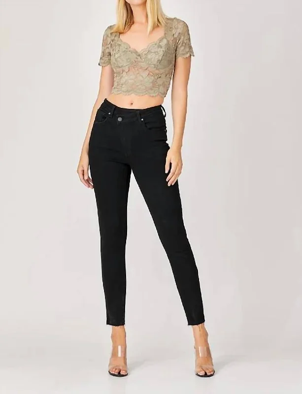 High Rise Crossover Skinny Jeans In Black