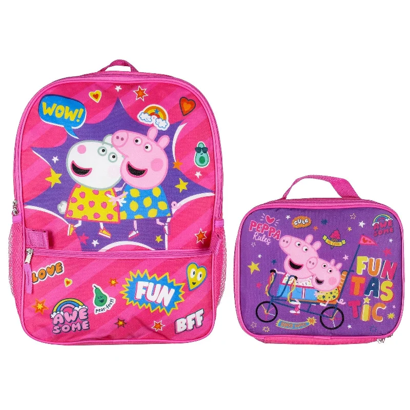 Peppa Pig School Travel Backpack Set For Girls With Detachable Insulated Lunch Box