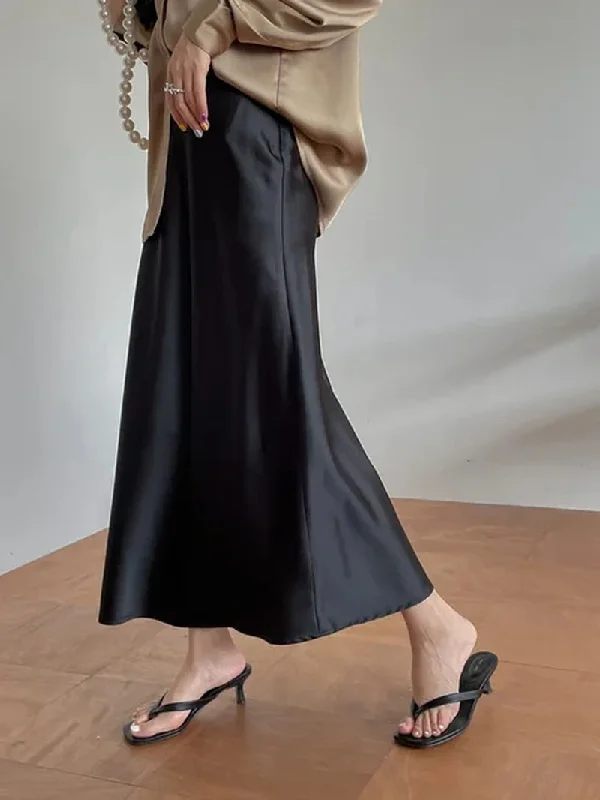 Korean Silk Satin A-Line Skirt