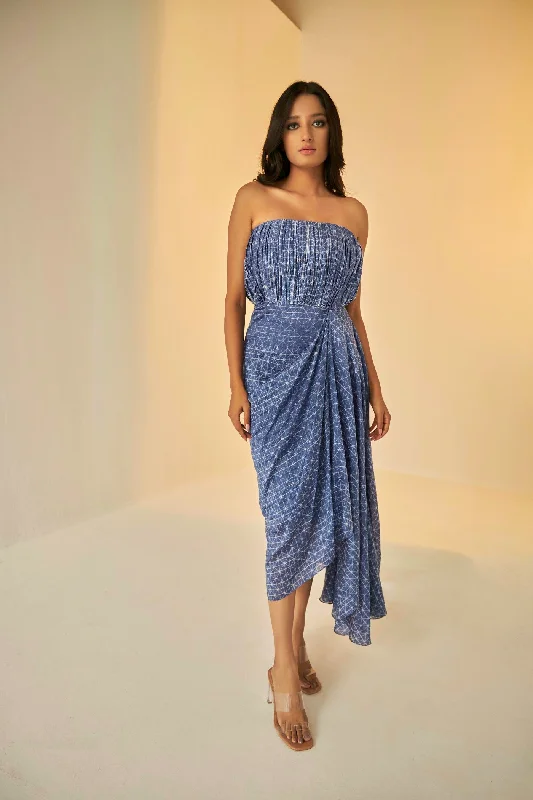 Blue- Corset Styled Shibori Dress