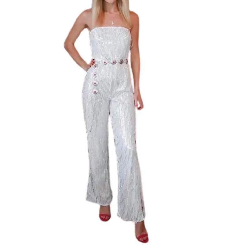 Rhinestone Metal Beaded Fringe Boydsuit In White