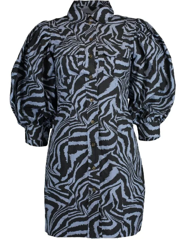 Balloon Sleeve Print Shirt Dress