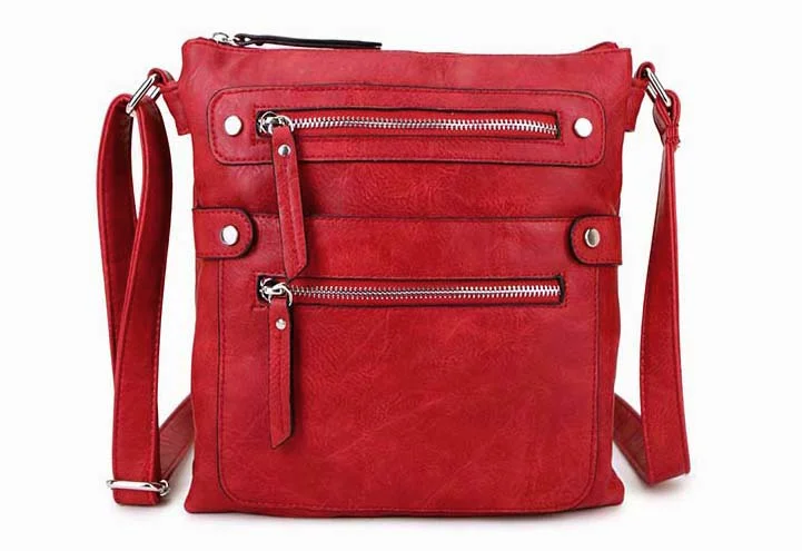 LARGE RED MULTI COMPARTMENT CROSSBODY BAG WITH LONG STRAP