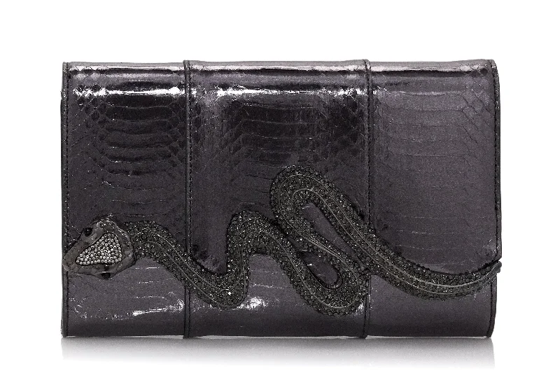 Serpent Snakeskin Clutch Gray