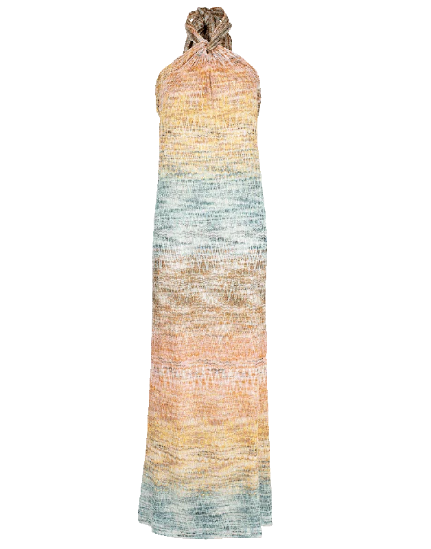 Zig Zag Lamé Halter Maxi Dress