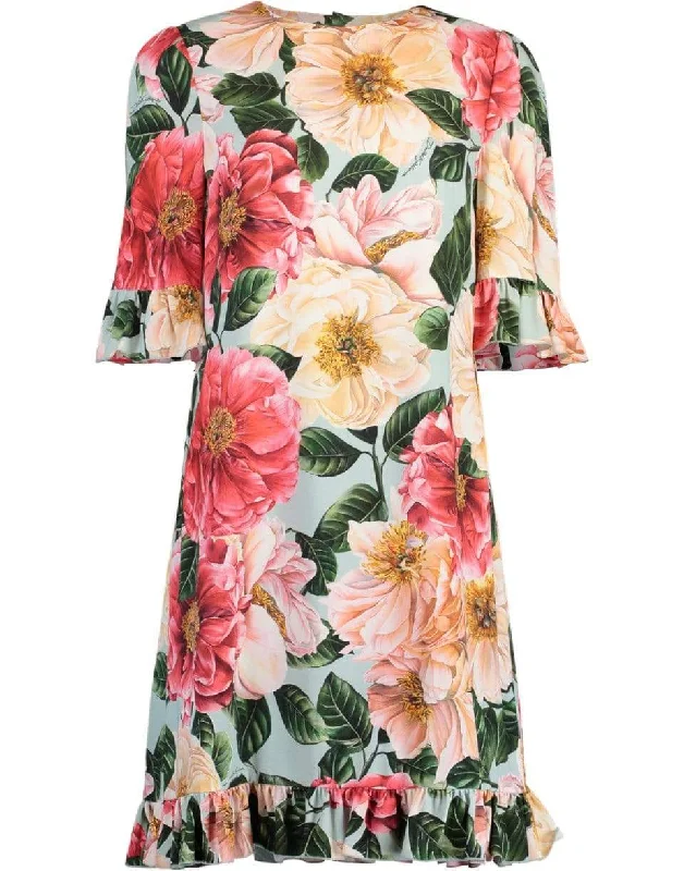 Camellia-Print Cady Midi Dress