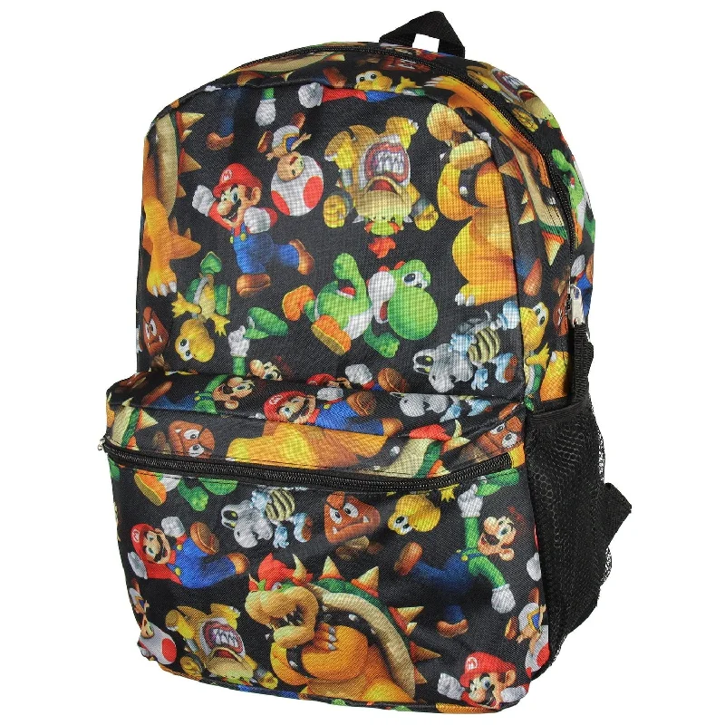 Super Mario Bros. Backpack All Over Character Print 16" Bag - One Size