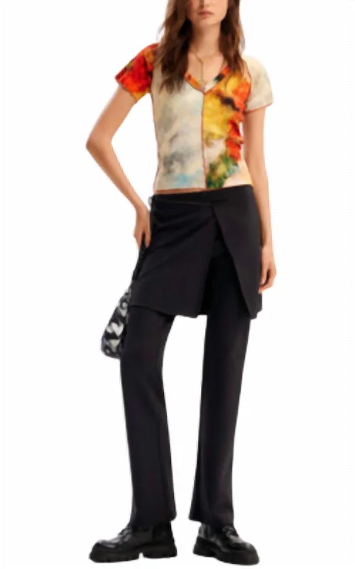 Plain Mid-Rise Straight-Leg Trousers With An Overlaid Pareo-Style Wrap Skirt In Black