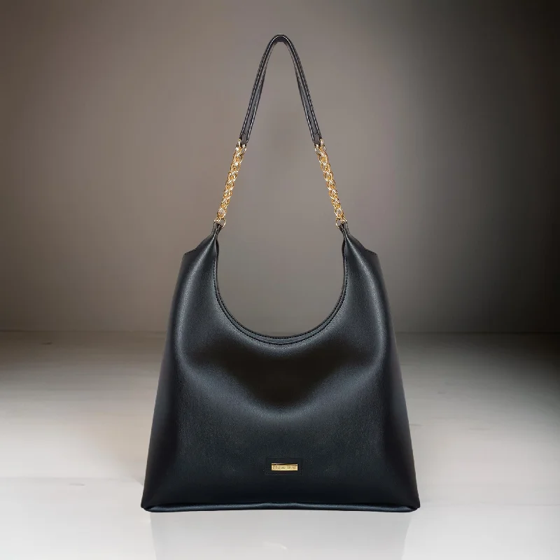 Shoulder Hobo Chain Bag Black | Vegan Leather Women & Girl's Handbag