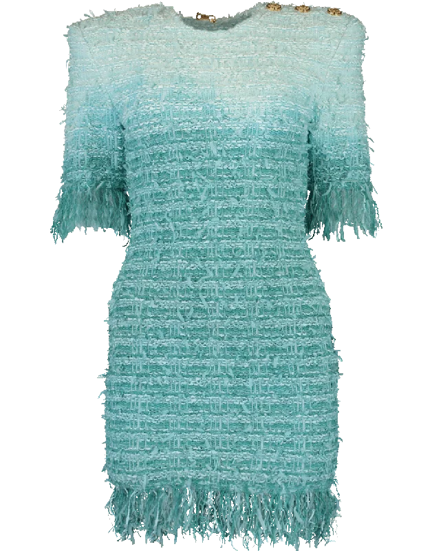 Fringe Tie-Dye Tweed Dress