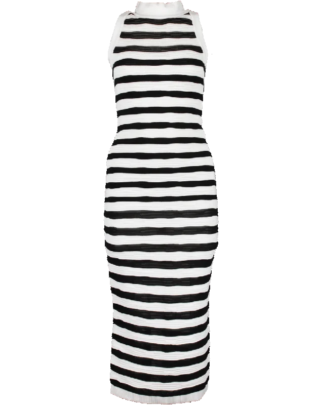 Long Striped Back Zip Dress