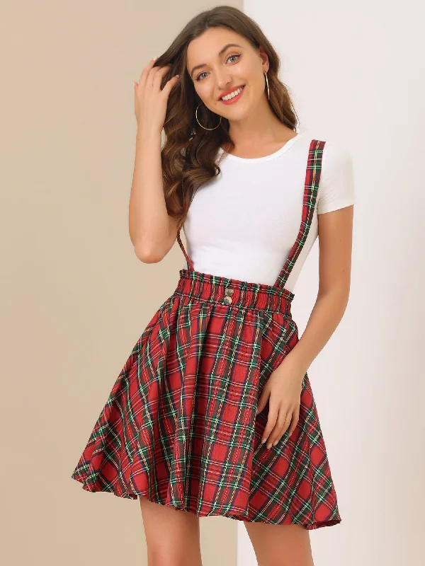 Plaid Pleated Mini Tartan Overall Skater Suspender Skirt