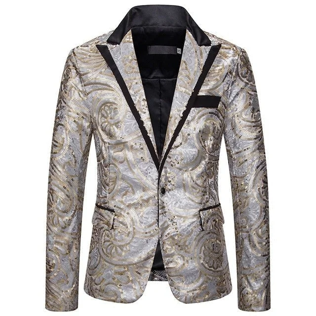 Men's Sequined Dress Blazer for Host Performance and Parties