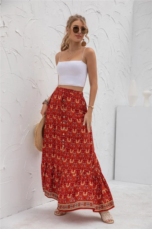 Boho Ruffled Maxi Skirt