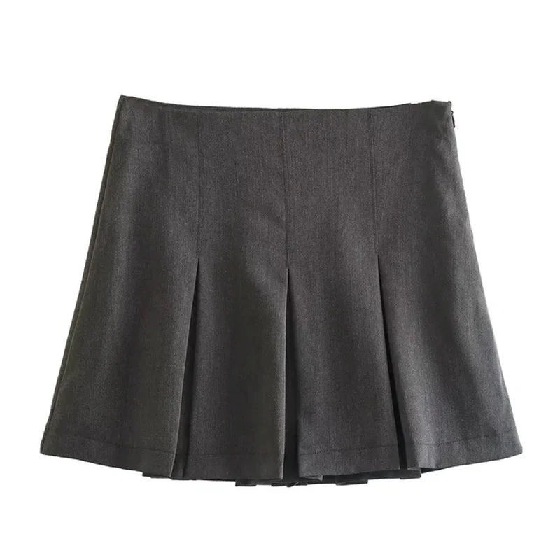 Vintage Dark Grey Pleated Mini Skirt