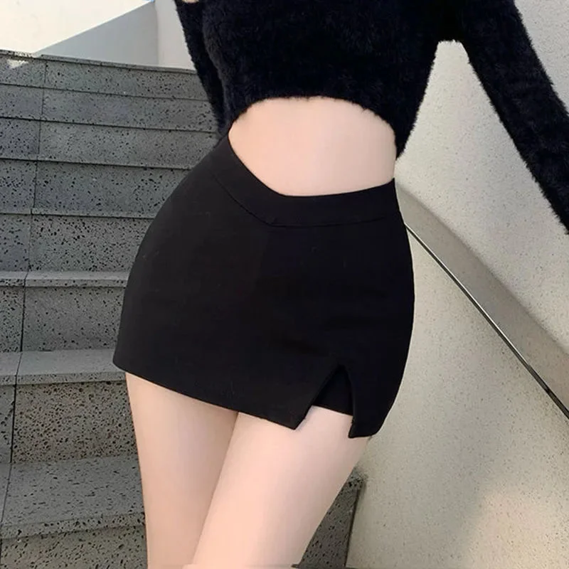 Korean High Waist Slit Skirt