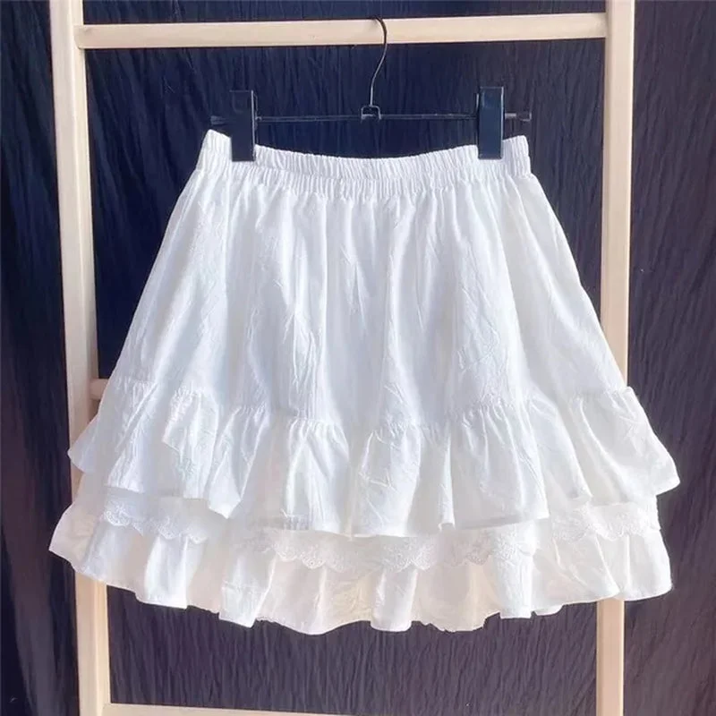 Ruffles Lace Cotton Mini Skirt