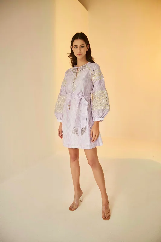 Lilac- Shibori Short And Flare Dress