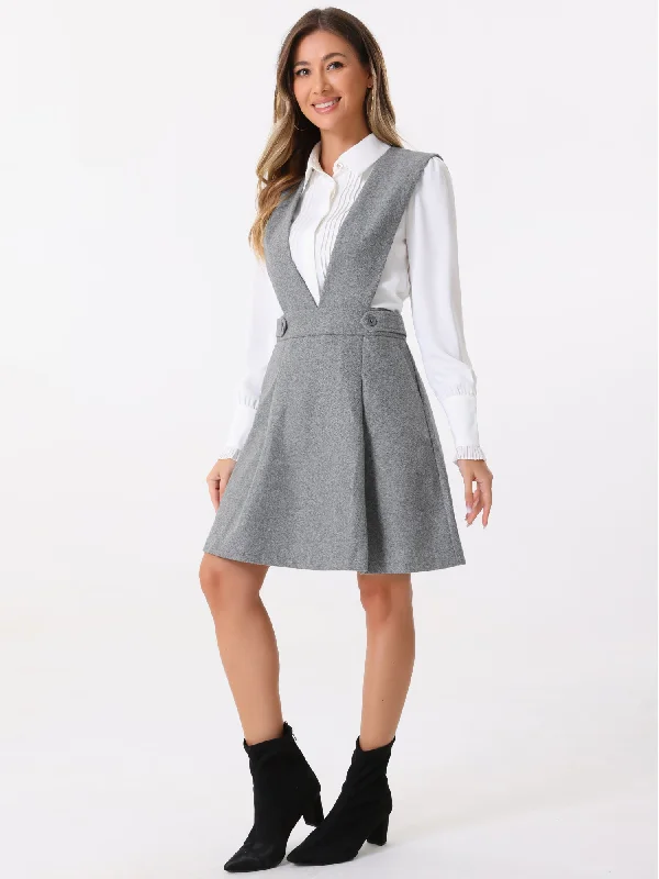 A-Line Above Knee Pinafore Overalls Suspenders Skirt