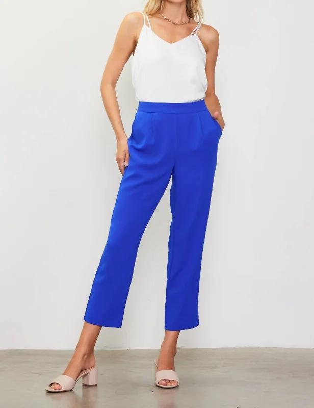 Recycled Poly Tapred Pants With Waist Band In Electric Blue