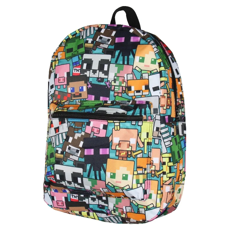 Minecraft Backpack Multi Character Chibi Video Game School Laptop Travel Backpack - One Size