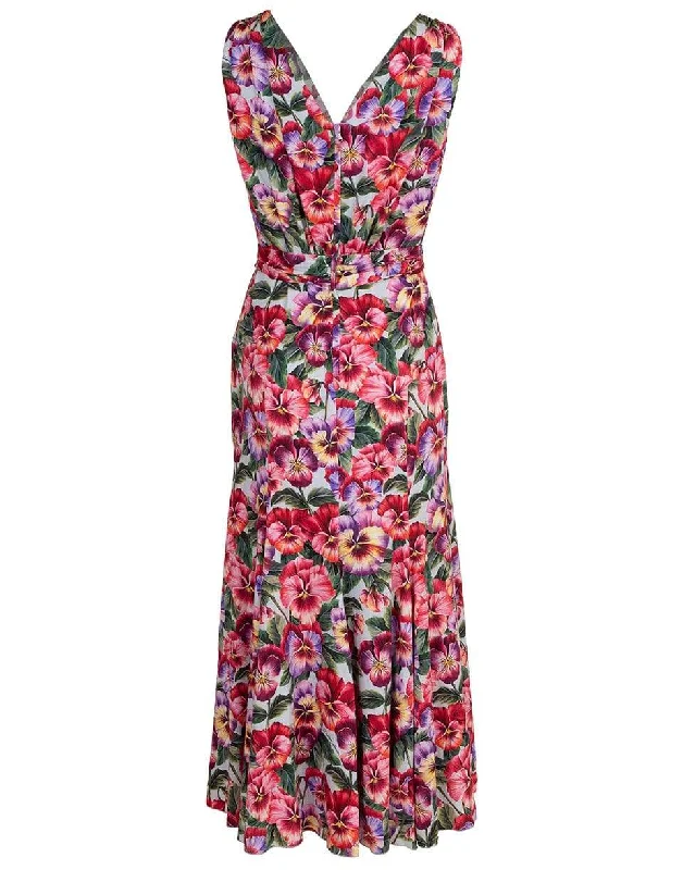 Sleeveless V-Neck Floral Print Midi Dress