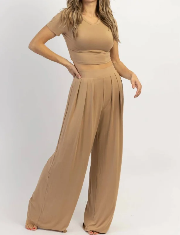 Butter Soft Palazzo Pants Top Set In Toffee