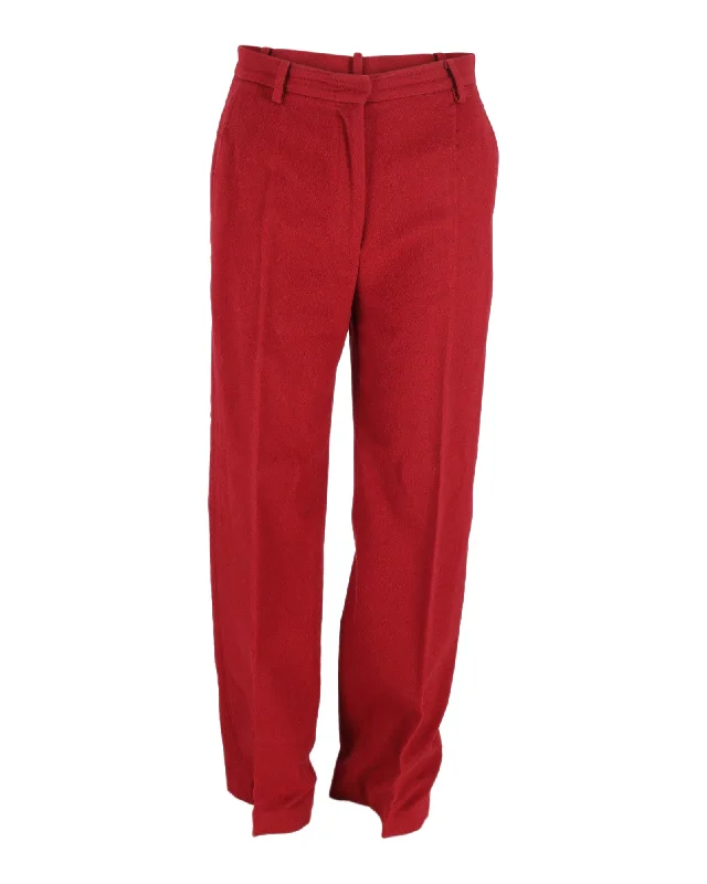 Max Mara Straight Leg Trousers in Red Cotton