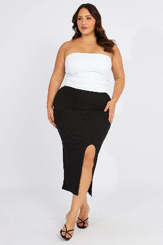 Black Rib Split Skirt