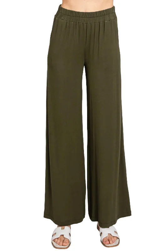 Let's Lounge Wide Leg Pant In Deep Olive