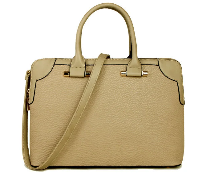 LARGE TAUPE BEIGE MULTI POCKET LAPTOP HANDBAG WITH LONG SHOULDER STRAP