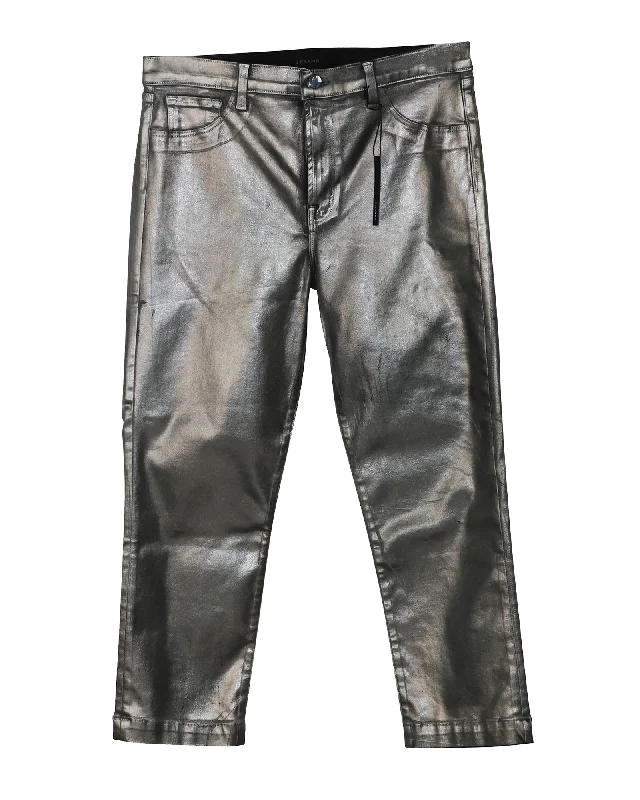 J Brand Ruby High Rise Crop Cigarette Jeans in Galactic Silver Lyocell