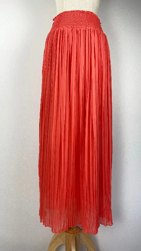 Pleated High Waist Maxi Skirt, Coral