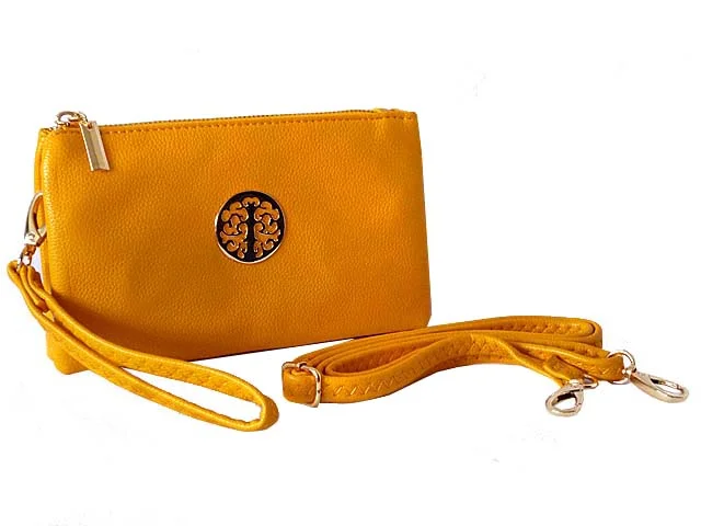 SMALL MULTI-COMPARTMENT CROSS-BODY PURSE BAG WITH WRIST AND LONG STRAPS - YELLOW