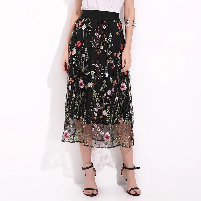 Womail Women Skirt Summer Fashion Ladies Mesh Embroidered Waterweed Skirt Daily Party Sexy Casual  2020  f10