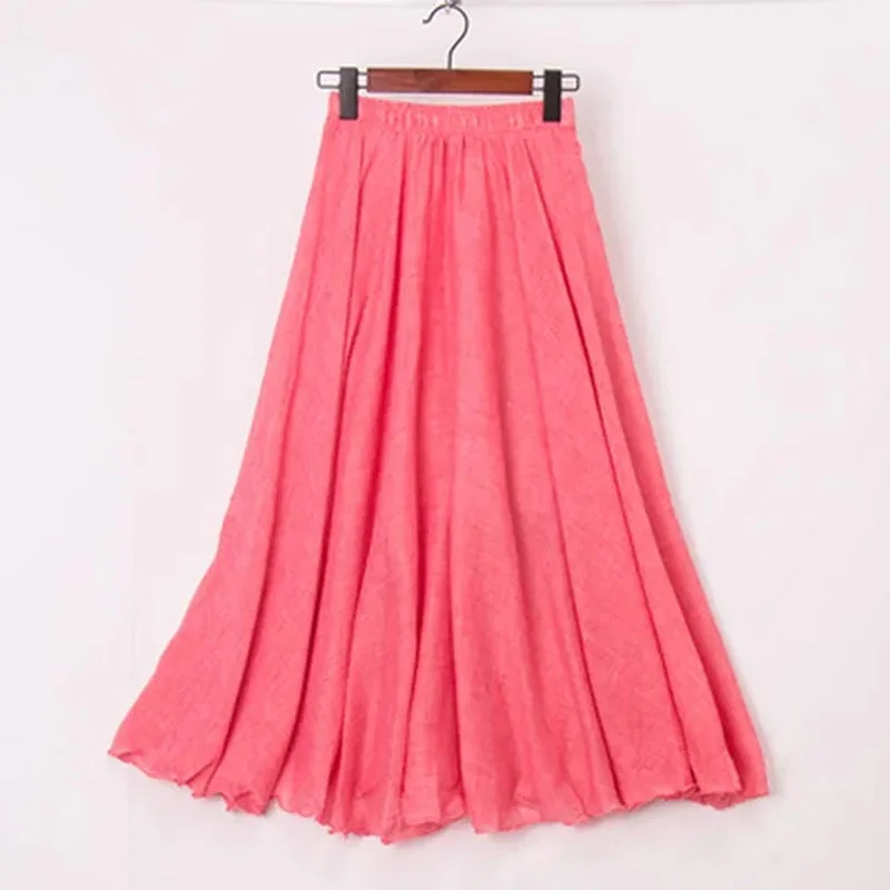 High Waist Cotton Linen Maxi Skirt