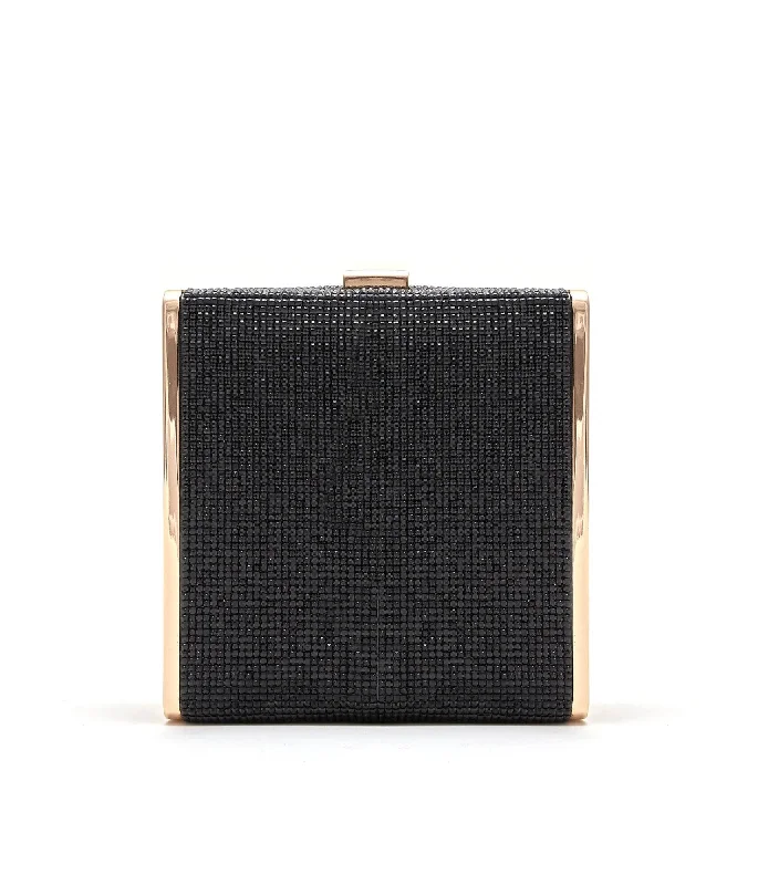 SADIE Metal and Crystal Clutch Bag - Black