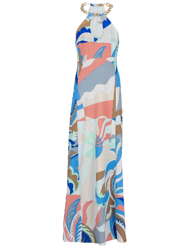 Chain Neck Halter Maxi Dress